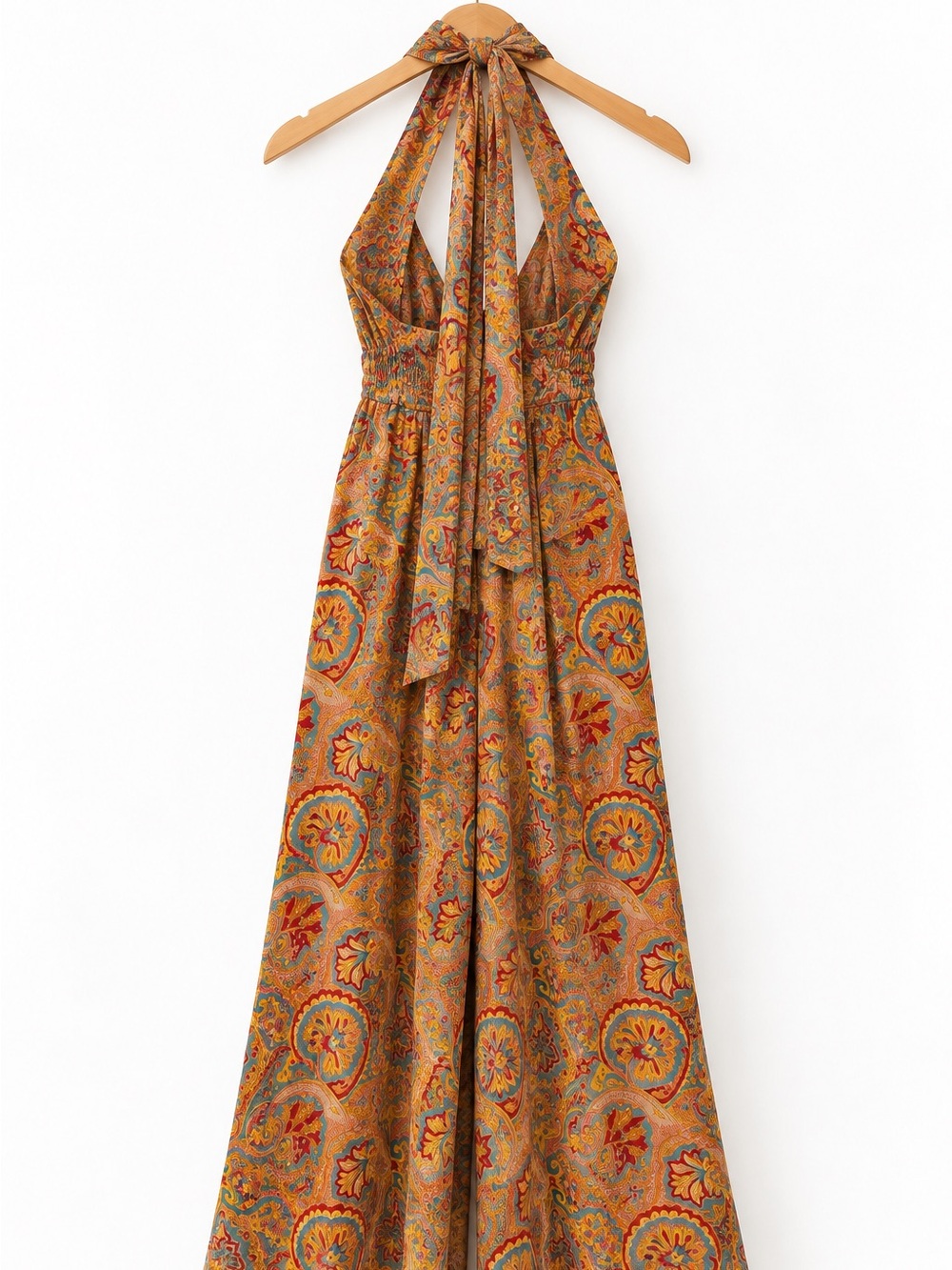 Paisley Halter Tie-Waist Boho Jumpsuit in Multicolor Orange - So Cute! π₯° - Picture 3 of 6